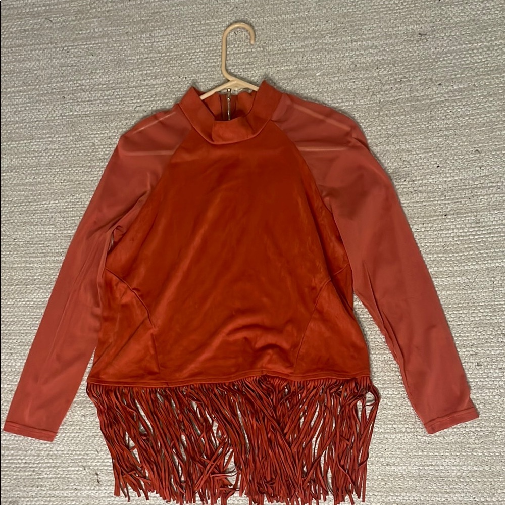 Red Fringe Long Sleeve Top